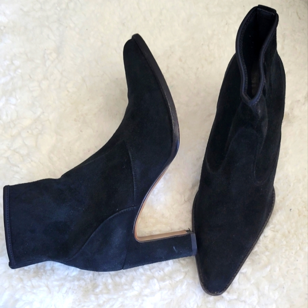 Sergio Rossi Black Ankle Heeled Boots Sleek Suede Minimalist Design